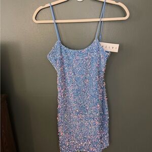 VELVI Blue Sequin Mini Dress NWT XS Party Dress